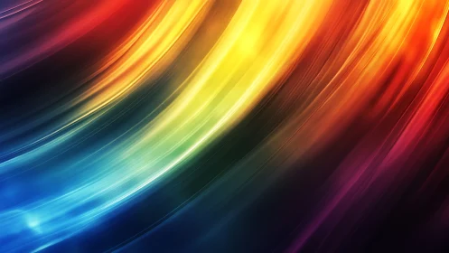 Rainbow light streaks curve across deep shadow gradient.