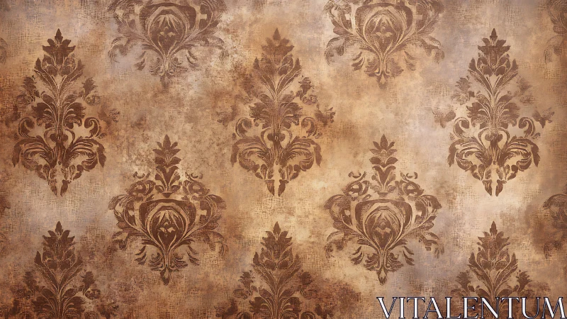 Vintage damask wallpaper pattern with distressed patina finish.