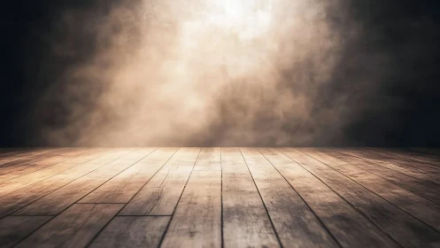 Cinematic wooden stage with dramatic backlit atmosphere design.