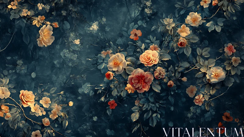 Botanical Reverie: Digital Floral Rendering on Teal Ground.