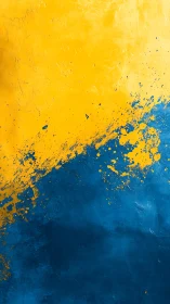Bold yellow and blue abstract paint splash gradient wall.