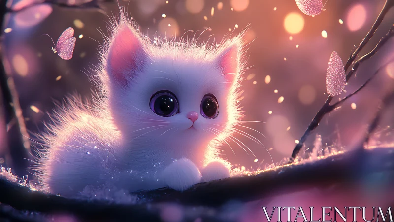 Luminescent White Kitten Glowing in Magical Twilight