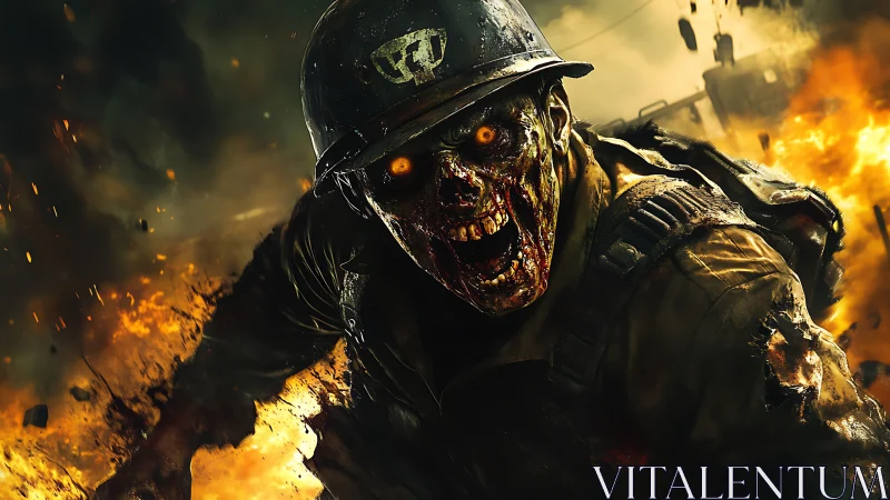 Undead soldier figure advances through intense battlefield fire