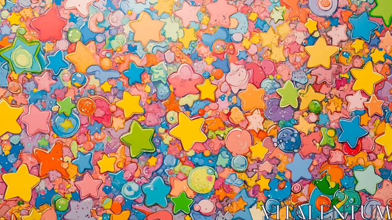 Chromatic starfield abstraction with layered cartoon constellations