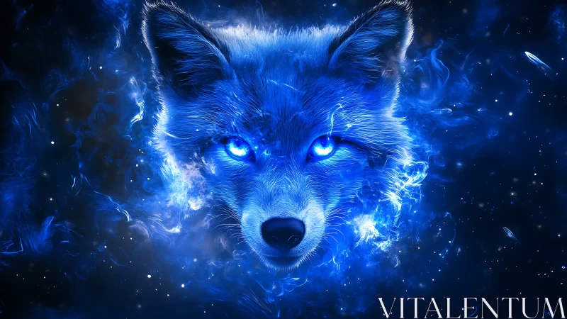 Luminescent cosmic fox portrait with nebular particle effects rendered