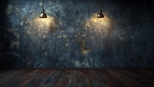 Warm industrial lamps softly glow over rustic studio walls