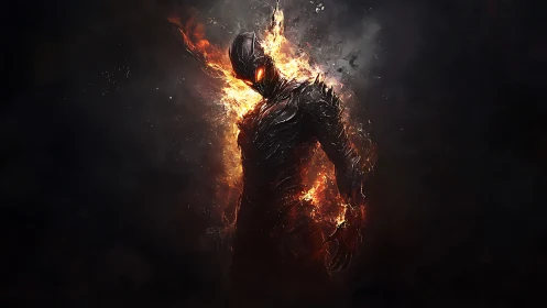 Infernal humanoid figure forged in fire and molten shadow.