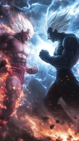 Dual elemental warriors in high-energy symmetrical standoff.