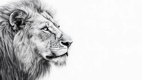Monochrome lion profile in minimalist negative-space composition.