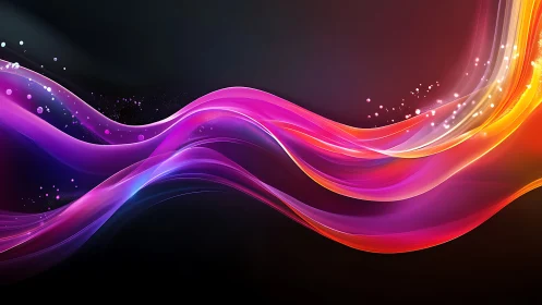 Colorful neon light waves curve across a dark gradient background