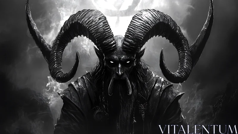 Horned demon lord emerges from swirling blackened storm