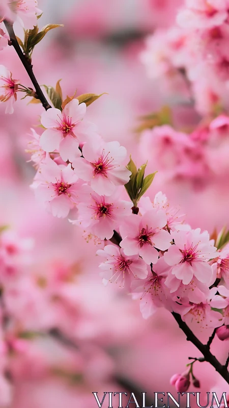 Pink Cherry Blossoms on Branch: Depth-Rich Spring Bloom.