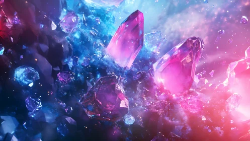 Luminous cosmic crystals drifting through neon stardust.