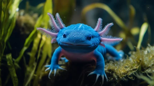Neon lagoon axolotl posing like a tiny underwater dragon.