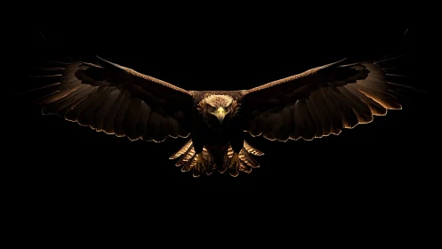 Majestic eagle in dramatic lighting with wings spread wide, dark style.