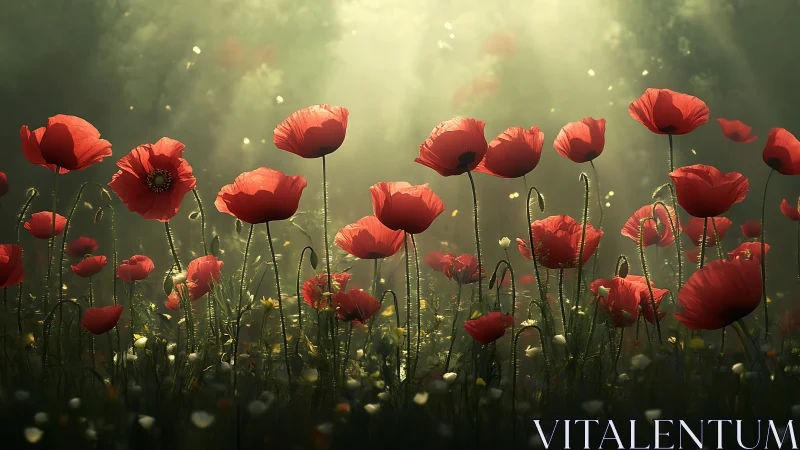 Radiant Red Poppies Dancing in Golden Sunlight