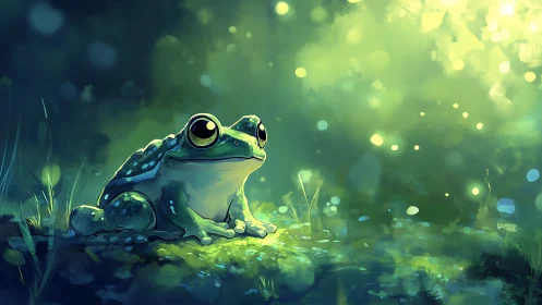 Bioluminescent forest frog rendered in luminous digital painting