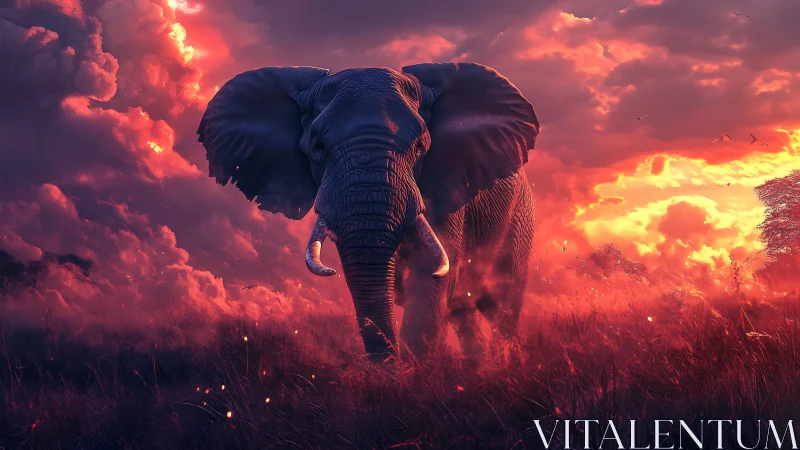 Digital rendering shows elephant in backlit savanna haze