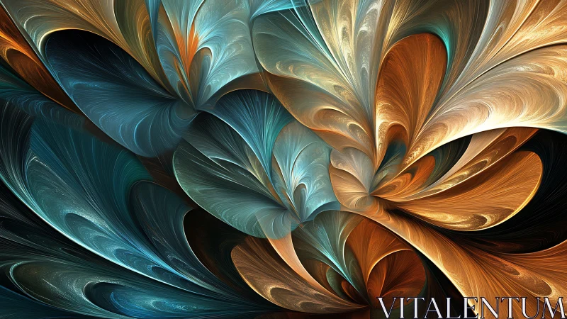 Fractal petals unfold in teal and copper flowing motion