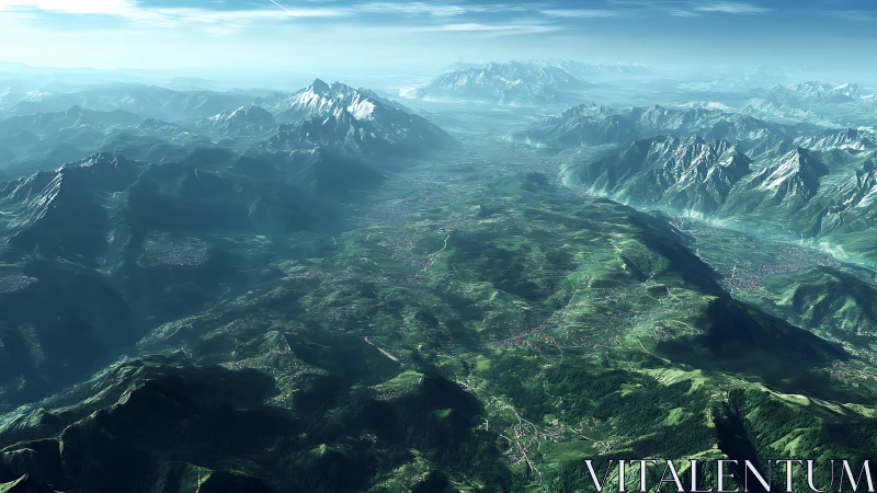 Vast alpine valley extends toward distant snowcapped ranges