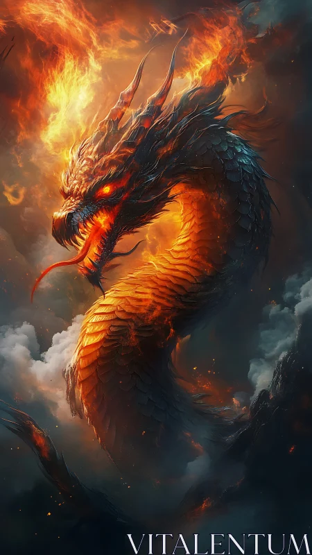 Volumetric fire-serpent dragon with incandescent scale lattice.