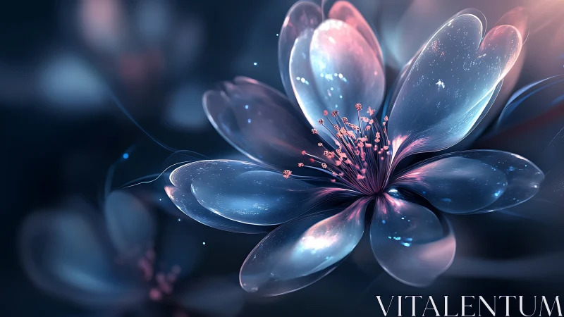 Luminous glass blossom glows softly in an ethereal night