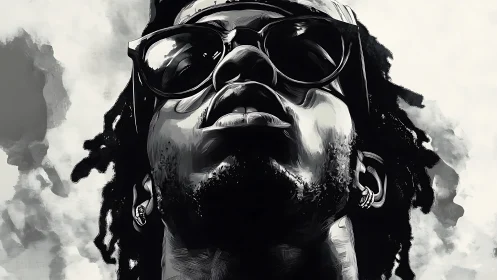 Chin-raised rebel rides grayscale light like rising smoke