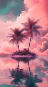 Tropical Island Paradise with Palm Trees at Sunset