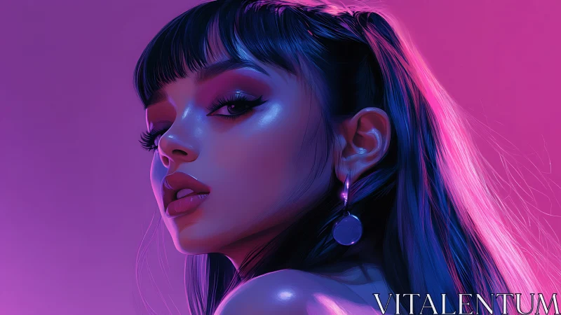 Neon-lit digital portrait captures a confident, glossy gaze