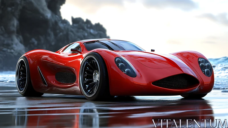 Red coastal sports car render displays low-slung bodywork