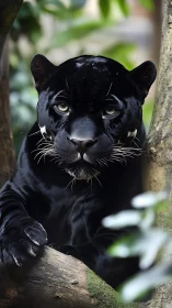 Black Panther's Piercing Gaze Through Forest Sanctuary