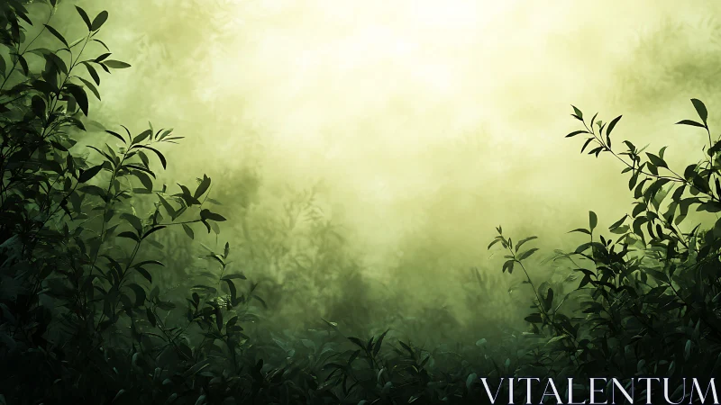 Misty Garden Sentinel: Emerald Leaves Guard Light's Threshold.