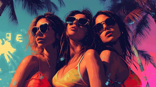 High-contrast triadic portrait uses neon palette and hard cell shading