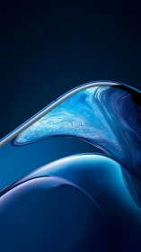 Fluid blue abstract wave with glasslike digital curves.