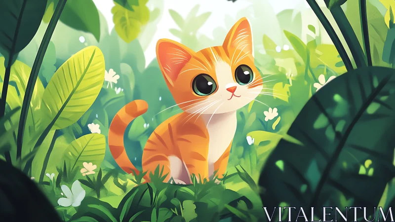 Orange and White Cat in Dense Green Botanical Environment