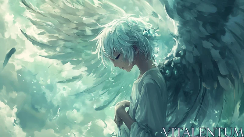 Soft-winged daydream with a quiet, thoughtful skyward angel.