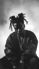Monochrome low-key portrait dramatizes urban streetwear icon