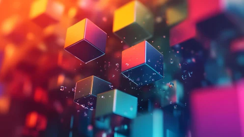Vibrant 3D Cubes Floating in Abstract Digital Space Artwork.