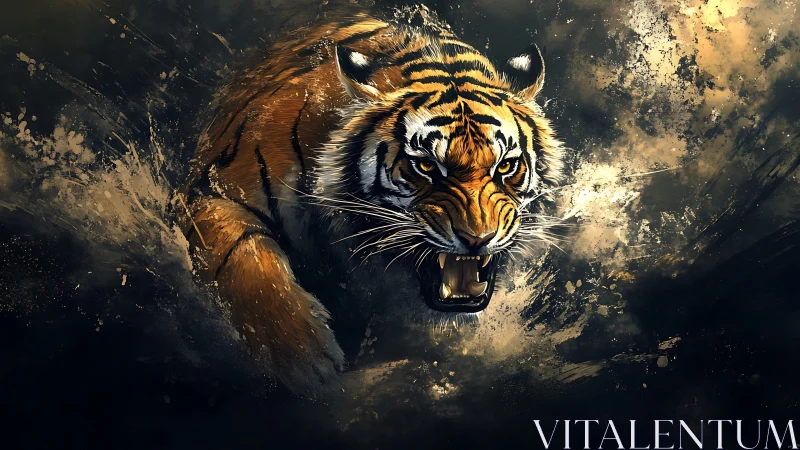 Digital rendering shows a frontal view of a tiger in motion