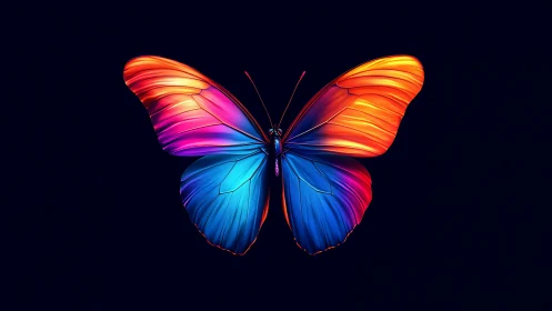 Vibrant gradient butterfly on dark minimal background.