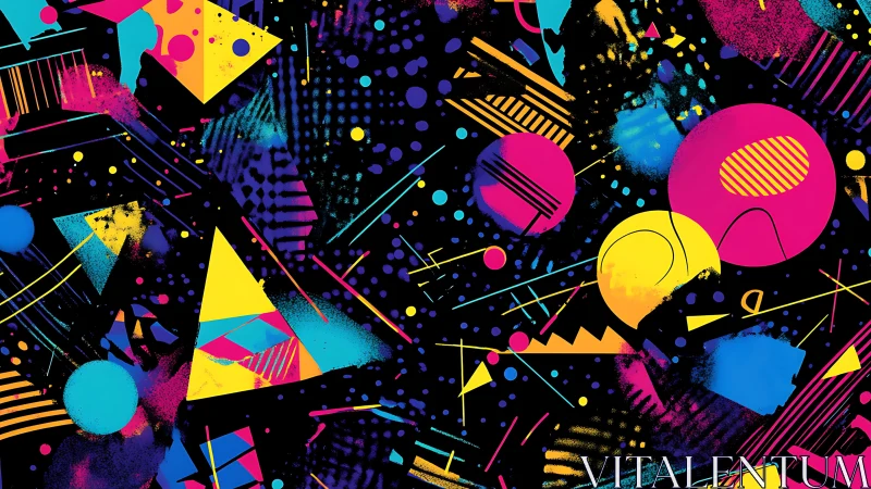 Neon geometric abstract pattern over deep black background.