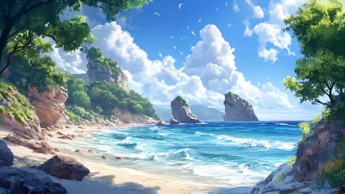 Secluded Tropical Cove with Dramatic Rock Formations.