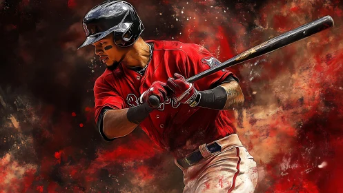 Dynamic digital painting of baseball hitter in mid-swing motion