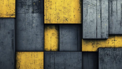 Rectangular metal panels form staggered yellow and gray grid