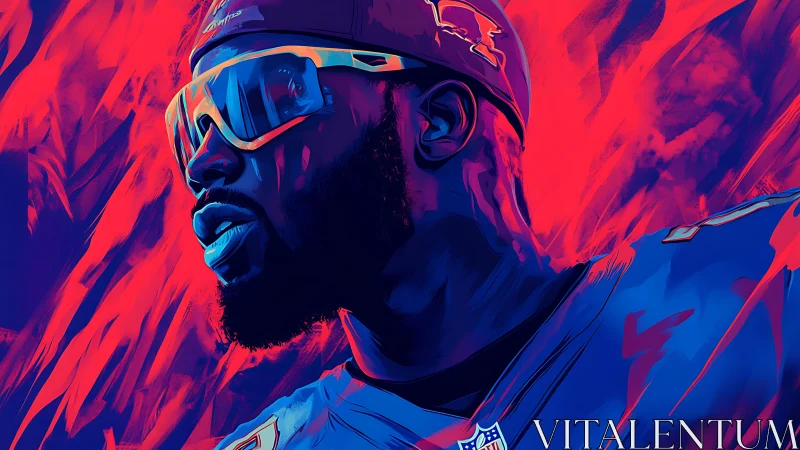 Neon gridiron guardian blazes through electric twilight storm.