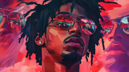 Bold reflections of cool confidence in vivid neon portrait.