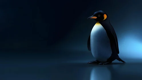 Emperor penguin digital illustration in a cool blue minimalist style.
