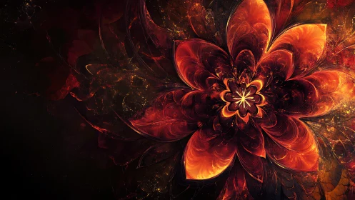 Fractal flame blossom composition with radiant radial symmetry.