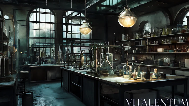 Midnight glassware hums softly in a forgotten alchemy lab