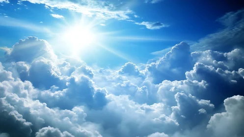 Sunlit cumulus cloudscape beneath clear upper sky layer.